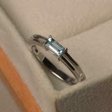0.45ct Engagement Ring Baguette Cut Aquamarine Split Shank 14k White Gold Finish