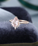 1ct Pear Cut Simulated Peach Morganite Crown Engagement Ring 14k RoseGold Plated