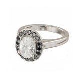 2.2ct Oval Cut Diamond Engagement Ring Black Diamond Halo 14k White Gold Finish