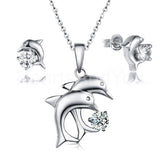 2ct Round Cut Moissanite Dual Dolphin Design Pendant Set 14k White Gold Plated
