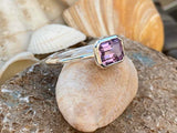2ct Engagement Ring Emerald Cut Amethyst Bezel Set Solitaire 14k White Gold Over