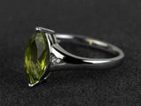 2.3ct Engagement Ring Marquise Cut Green Peridot Trilogy 14k White Gold Finish