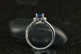 1Ct Oval Cut Blue Sapphire Round Diamond Accent Trilogy Ring 14K White Gold Over