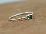 0.4ct Engagement Ring Round Cut Emerald Solitaire Minimalist 14k White Gold Over