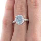 2.2ct Oval Cut Blue Topaz Engagement Ring Diamond Halo 14k White Gold Finish
