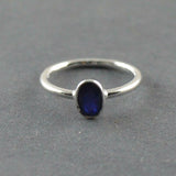 1ct Engagement Ring Oval Blue Sapphire Bezel Set Solitaire 14k White Gold Finish