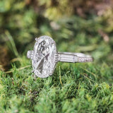 2ct Oval Cut Diamond Engagement Ring Baguette Accents Trilogy 14k WhiteGold Over