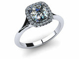 1.6ct Cushion Cut Diamond Halo Split Shank Engagement Ring 18k White Gold Finish
