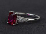 2.4ct Cushion Cut Pink Ruby Milgrain Solitaire Accent Ring 14k White Gold Finish