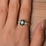 2.3ct Engagement Ring Oval Green Emerald Stylish Art Deco 14k White Gold Finish