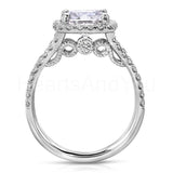 2.4ct Cushion Cut Simulated Diamond Halo Split Shank Ring 14k White Gold Plated