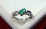 2.25ct Engagement Ring Round Cut Green Emerald Swirl Twist 14k White Gold Finish