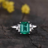 2.2ct Engagement Ring Cut Green Emerald Diamond Accents 14k White Gold Finish