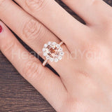 1.2ct Oval Cut Simulated Morganite Halo Flower Engage Ring 14k Rose Gold Plated