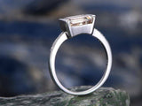 1.5ct Emerald Cut Peach Morganite Solitaire Engagement Ring 18K White Gold Over