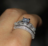 3ct Round Cut Diamond Engagement Ring 14k White Gold Finish Milgrain Bridal Set