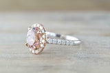 2.2ct Oval Cut Morganite Halo Solitaire with Accents Ring 14k Rose Gold Finish