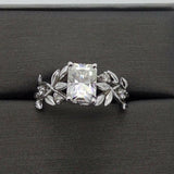 2ct Radiant Cut Diamond Engagement Ring Flower Leaf Solitaire 14k WhiteGold Over