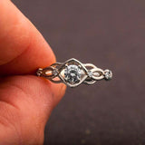 Split Open Band Solitaire with Accent Ring 1ct Round Diamond 14k White Gold Over