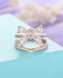 2ct Baguette Round Diamond Bow Knot Unique Engagement Ring 14k Rose Gold Finish