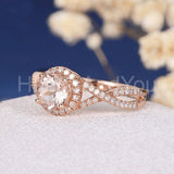 2ct Round Cut Simulated Peach Morganite Infinity Halo Ring 14k Rose Gold Plated