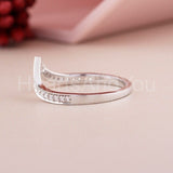 0.3ct Round Cut Moissanite Chevron Curved Wedding Band 14k White Gold Plated