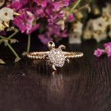 Beaded Sea Turtle Engagement Ring 1.5ct Round Cut Diamond 14k Rose Gold Finish