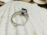 2.2ct Engagement Ring Cushion Cut Blue Sapphire Solitaire 14k White Gold Finish