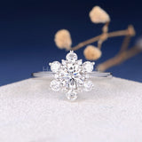 2.1ct Round Cut Moissanite Flower Snowflake Cluster Ring 14k White Gold Plated