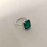 2ct Engagement Ring Green Emerald Cut Braided Solitaire 14k White Gold Finish