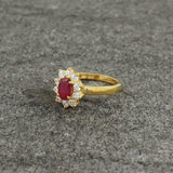 2.2ct Oval Cut Pink Ruby Diamond Floral Engagement Ring 14k Yellow Gold Finish