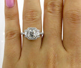 5.5ct Asscher Trilogy Halo Engagement Ring 14K White Gold Over Trapezoid Accents