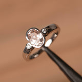 1ct Engagement Ring Oval Peach Morganite Bezel Set Trilogy 14k White Gold Finish