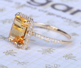 1.5ct Emerald Cut Yellow Citrine Solitaire Engagement Ring 14k White Gold Finish