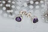 1ct Round Cut Purple Amethyst Bezel Solitaire Stud Earrings 14k WhiteGold Finish