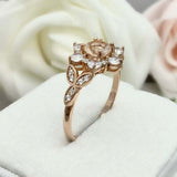 2ct Engagement Ring Round Cut Peach Morganite Diamond Floral 14k RoseGold Finish