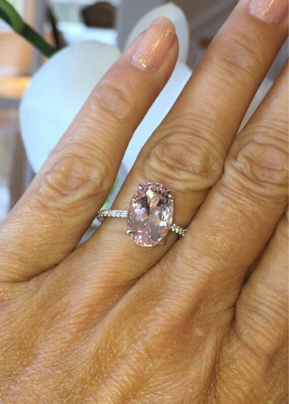 Oval Cut Peach Morganite Solitaire Engagement Ring 14k White