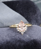 1ct Pear Cut Simulated Peach Morganite Crown Engagement Ring 14k RoseGold Plated