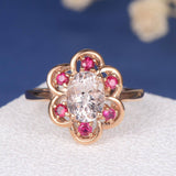 2ct Oval Cut Simulated Peach Morganite Floral Cocktail Ring 14k Rose Gold Plated