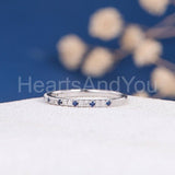 0.4ct Round Cut Simulated Sapphire Minimalist Wedding Band 14k White Gold Plated