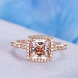 1ct Cushion Cut Morganite Solitaire Accent Engagement Ring 14k Rose Gold Finish