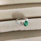 1.5ct Engagement Ring Oval Cut Green Emerald Partywear 14k White Gold Finish