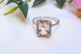 1.7ct Emerald Cut Peach Morganite Engagement Ring 18k WhiteGold Finish Solitaire