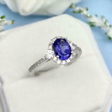 2.3ct Oval Cut Tanzanite Diamond Accent Halo Engagement Ring 14k White Gold Over