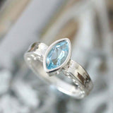 1ct Marquise Cut Blue Aquamarine Engagement Ring Bezel Set 14k White Gold Finish