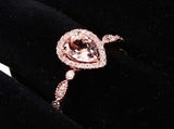1.75ct Engagement Ring Pear Cut Peach Morganite Halo 14k Rose Gold Finish
