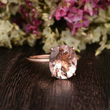1ct Oval Cut Morganite Solitaire Minimalist Engagement Ring 14k Rose Gold Finish