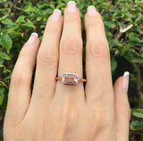 1.2ct Emerald Cut Peach Morganite Engagement Ring Bezel Set 14k Rose Gold Finish