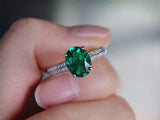 2.2ct Engagement Ring Oval Cut Green Emerald Dual Row Accent 14k White Gold Over