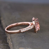 2ct Engagement Ring Cushion Cut Morganite Round Accents Halo 14k Rose Gold Over